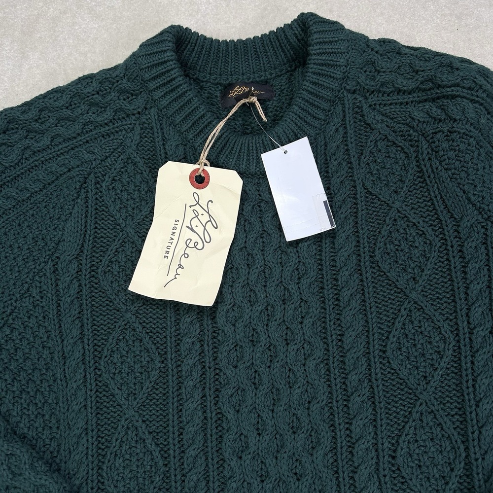 LL Bean Signature Archive Sweater Men's M Heavy Cotton Fisherman Crewneck Green
